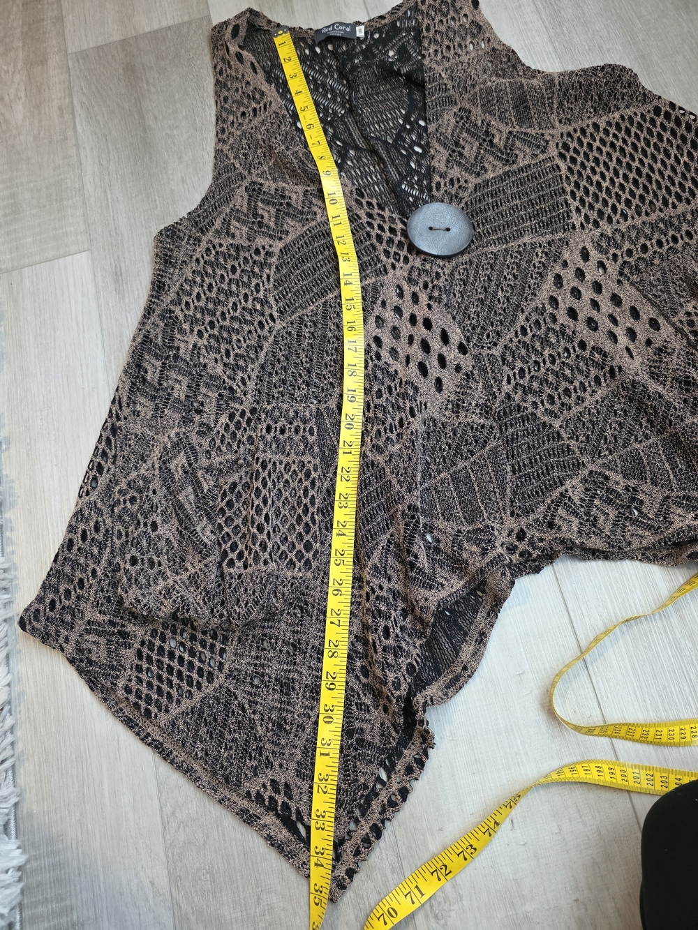 Red Coral Brown Crochet Open Knit Vest Size One Size Boho Festival Layering Top - Picture 6 of 8